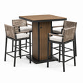Ensemble bar de jardin 5 pièces noir, brun et beige – table haute 100 × 100 × 105 cm et 4 fauteuils 58 × 57 × 106 cm - 2026