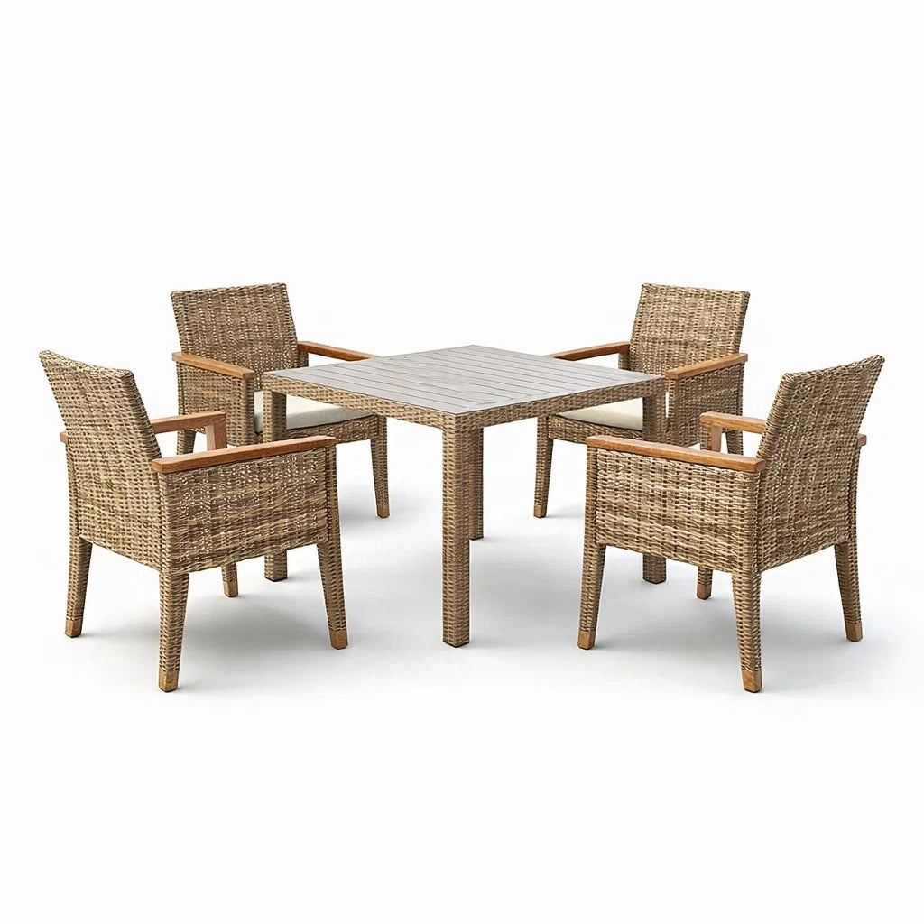 Ensemble de table et chaises de jardin 5 pièces en rotin et bois - 2026
