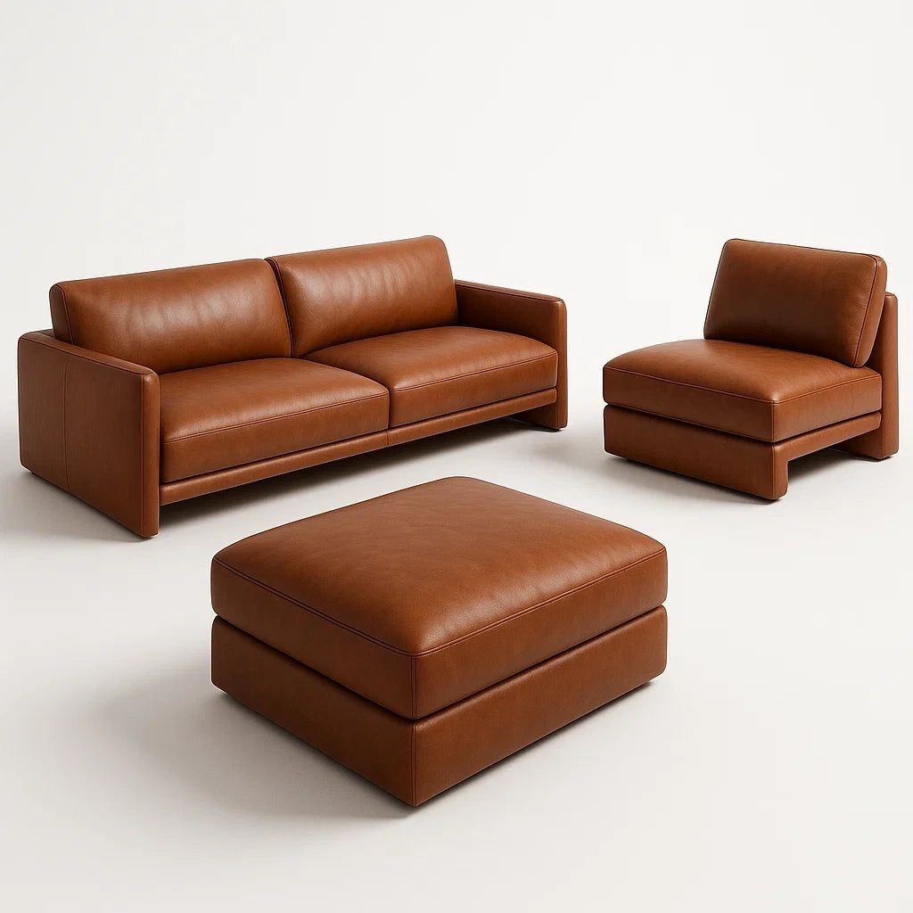 Ensemble de salon en cuir marron trois pièces - 2026