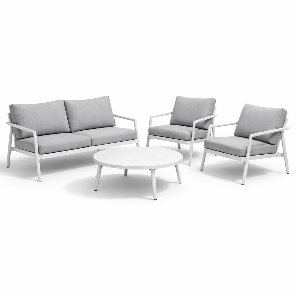 Salon de jardin en aluminium blanc avec coussins gris - 2026