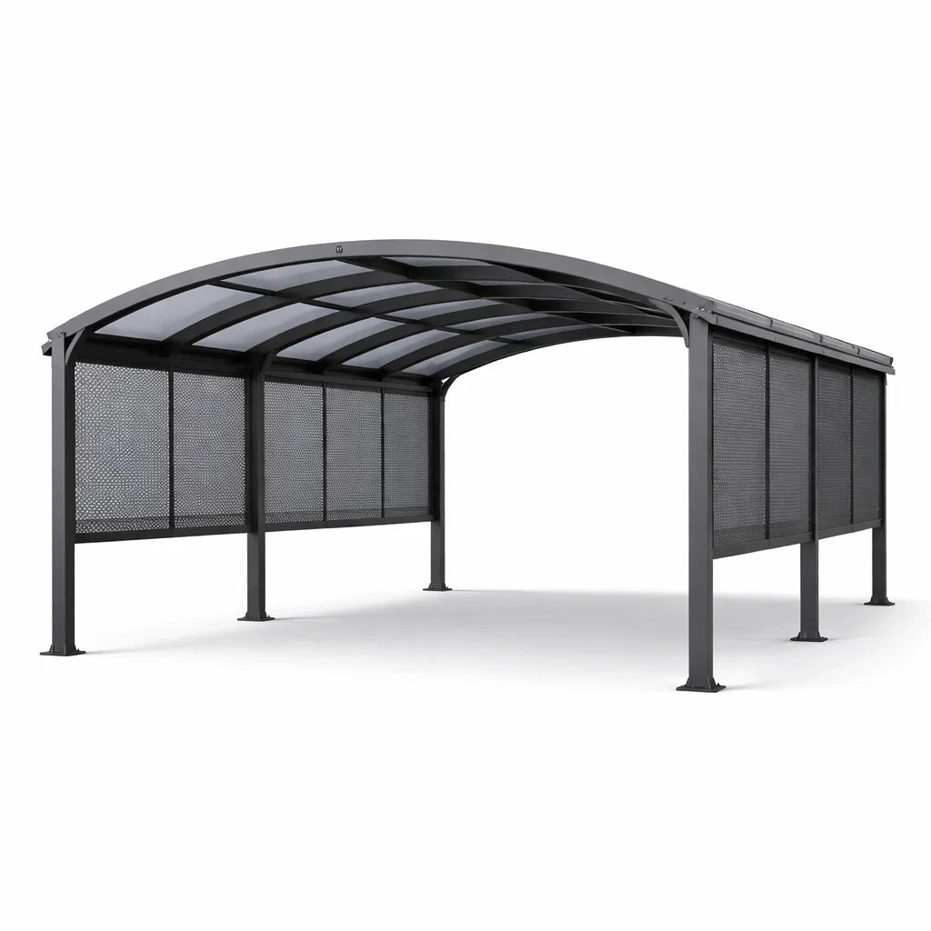 Abri pour voiture métal gris avec toit en polycarbonate - 2026