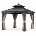 Pavillon de jardin en métal anthracite avec rideaux beiges et toit rigide ventilé, 365 × 300 × 290 cm - 2026