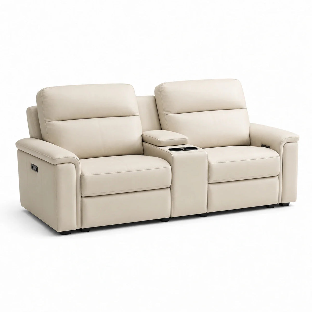 Canapé 2 places en cuir synthétique beige avec porte-gobelets - 2026