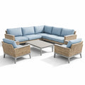 Salon de jardin en rotin synthétique et aluminium avec coussins bleus - 2026