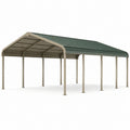 Abri double pour voitures en acier beige et vert avec toit à deux pentes, 600 × 600 × 260 cm - 2026