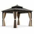 Pavillon en aluminium noir avec toit en acier et rideaux en polyester beige 3x4m - 2026