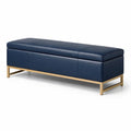Banc de rangement en cuir synthétique bleu avec cadre en métal doré - 2026