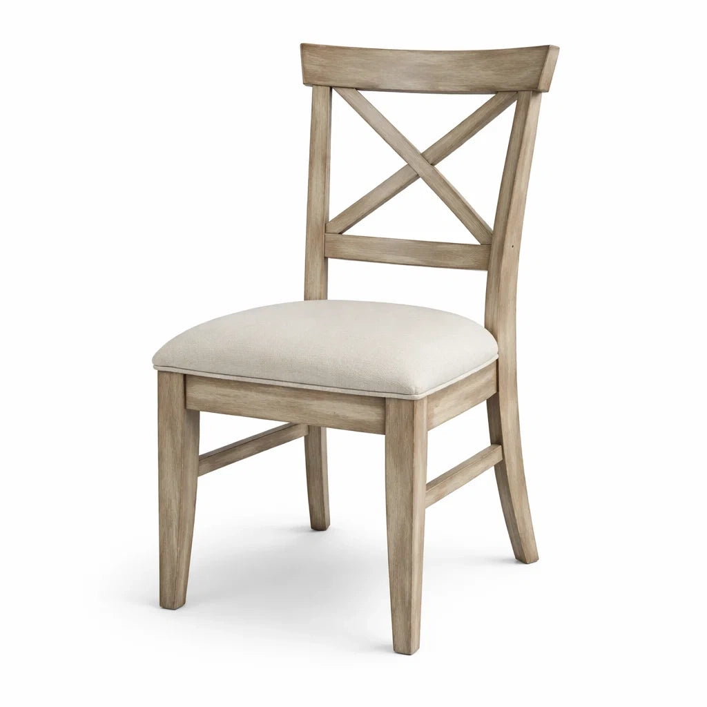 Chaise de salle à manger en bois de chêne avec assise en tissu beige - 2026