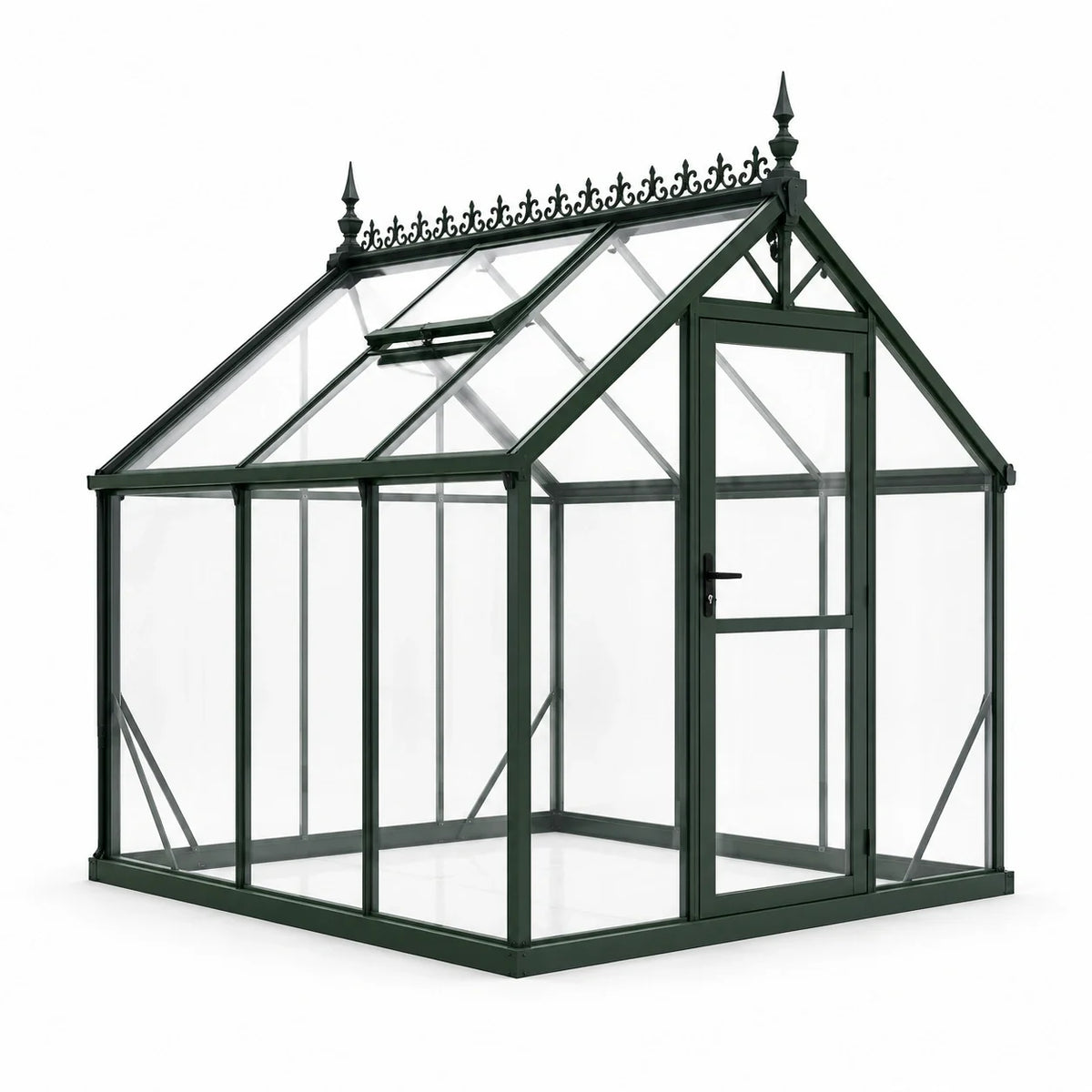 Serre de jardin victorienne en aluminium vert foncé et verre transparent, 190 × 190 × 230 cm, avec porte et lucarne - 2026