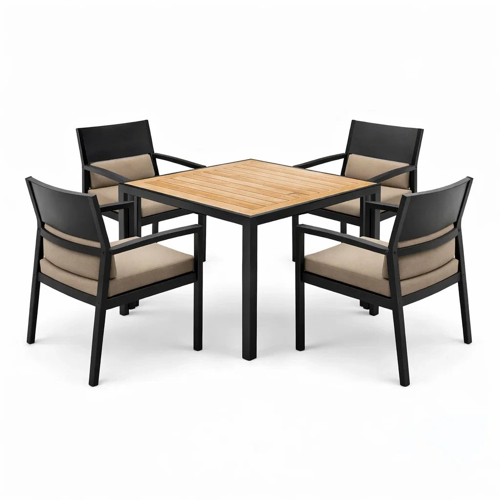 Ensemble de table et chaises de jardin en aluminium avec table en teck et 4 chaises - 2026