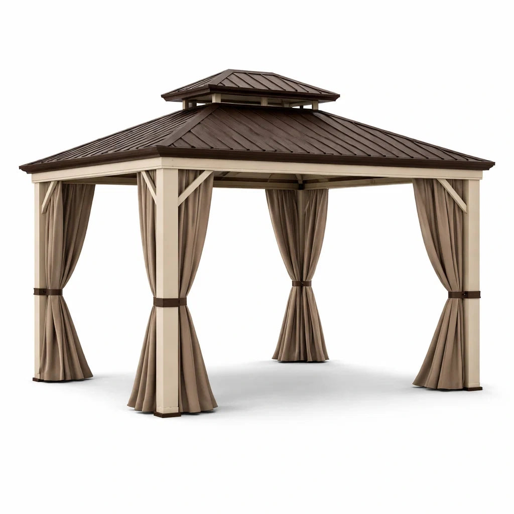 Pavillon en aluminium avec toit en acier et rideaux en polyester - 2026