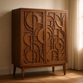 Armoire armoire en bois massif avec portes sculptées motif géométrique 120x180x40 cm - 2026