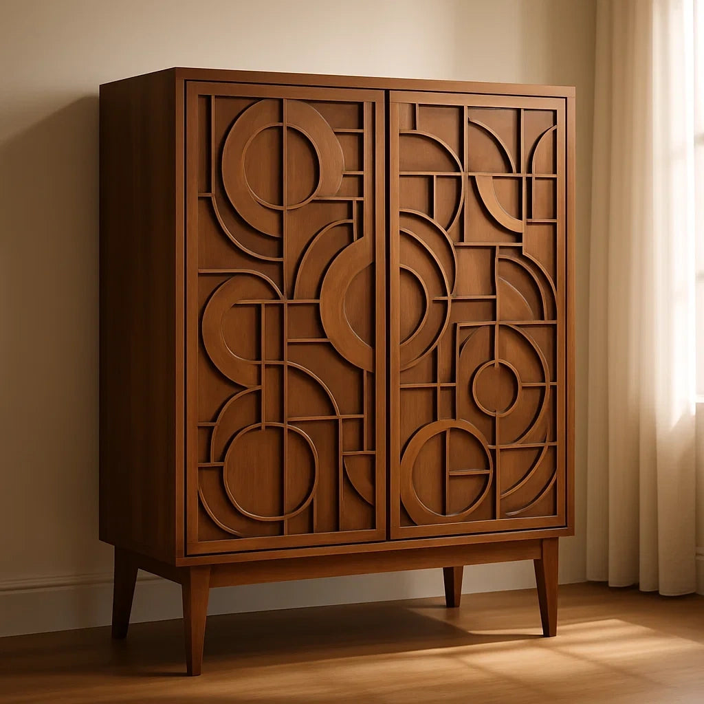 Armoire armoire en bois massif avec portes sculptées motif géométrique 120x180x40 cm - 2026