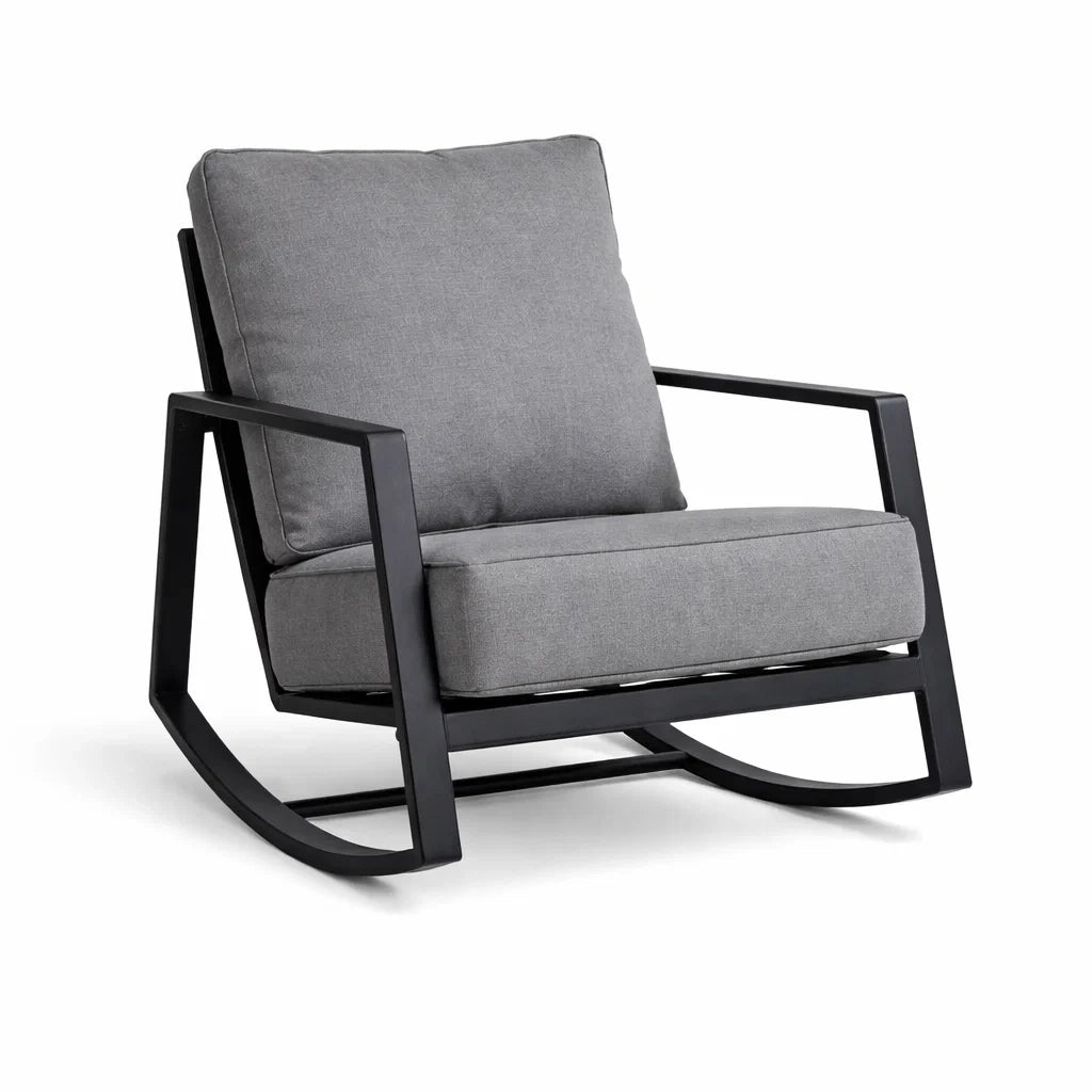 Fauteuil à bascule en métal noir et tissu polyester gris 75 x 85 x 80 cm - 2026