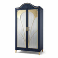 Armoire en Bois avec Métal et Verre Cannelé Bleu et Doré - 2026