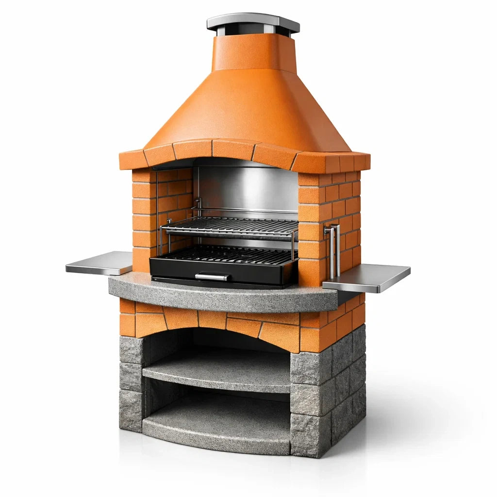 Barbecue en briques réfractaires avec grille en acier inoxydable 150x120x65 cm - 2026