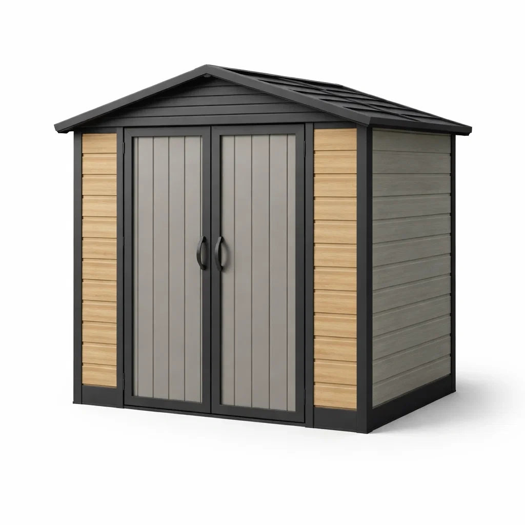 Abri de jardin en bois et plastique avec toit incliné 135 x 192 x 216 cm - 2026