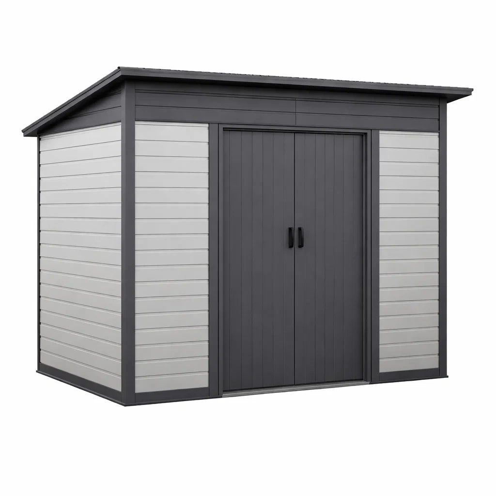 Abri de jardin en plastique avec toit incliné et portes doubles 185 x 238 x 227 cm Gris - 2026