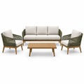 Ensemble de salon de jardin en bois et corde, coussins beige - 2026