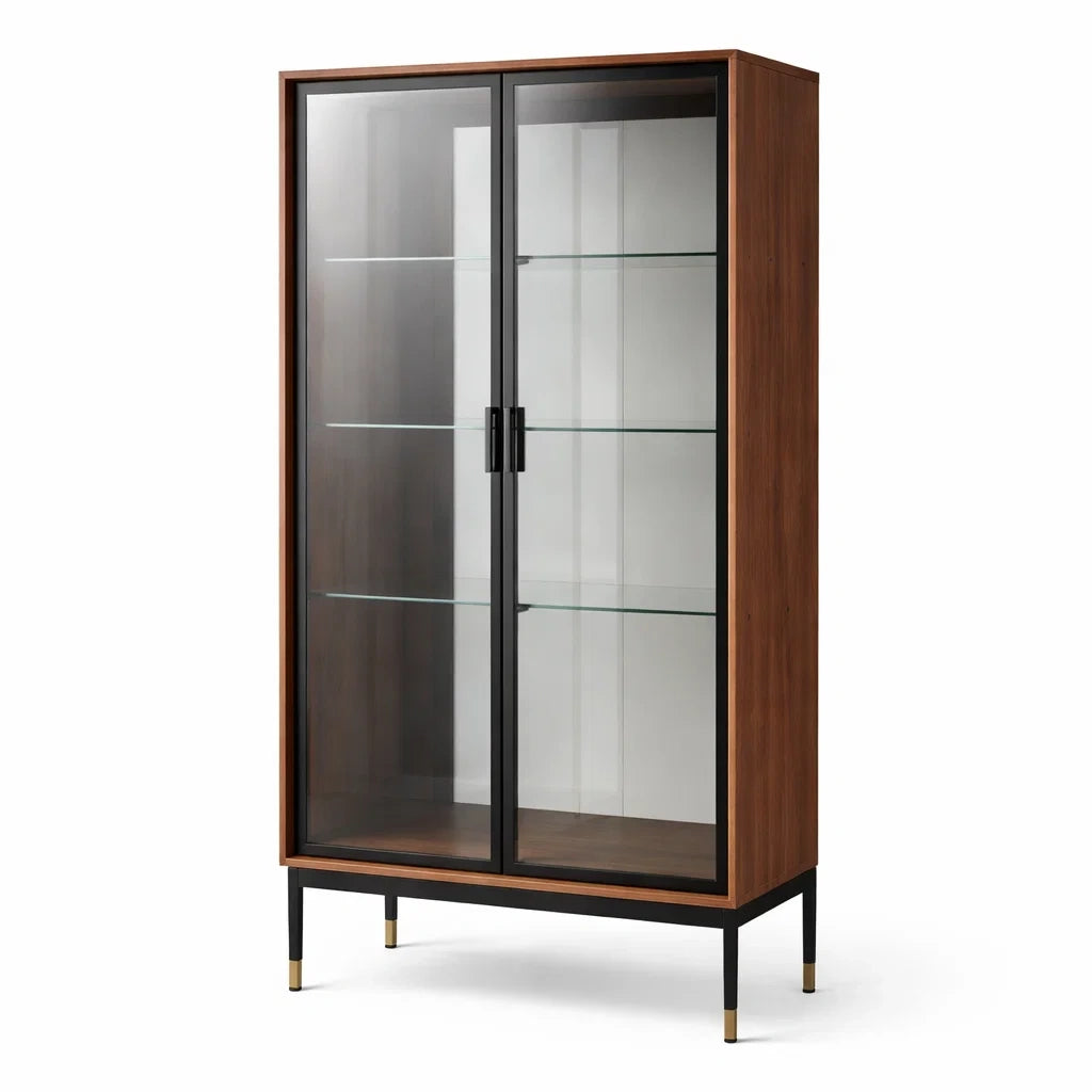 Vitrine en bois et métal avec portes en verre trempé - 2026