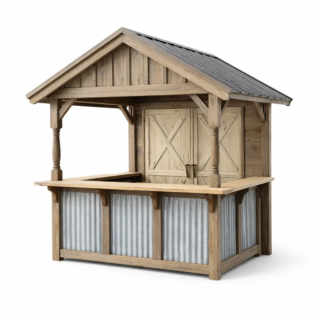 Kiosque bar de jardin en bois et métal ondulé avec toit incliné - 2026