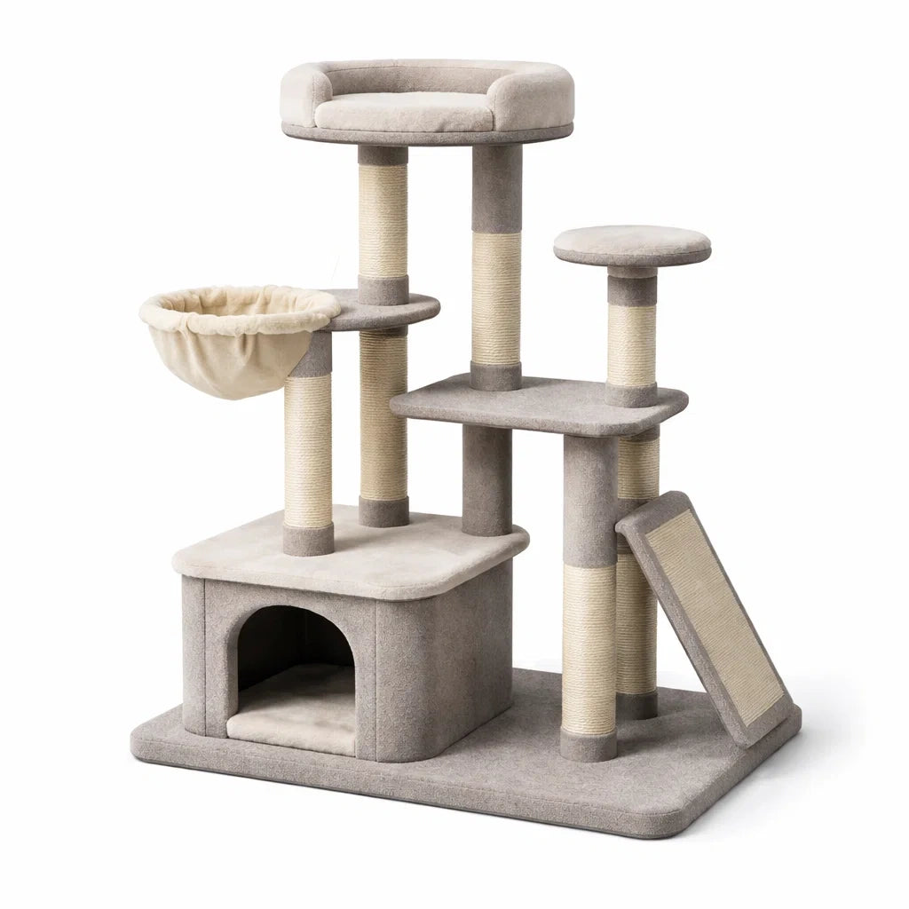 Arbre à chat en Bois et Sisal Gris et Beige - 2026