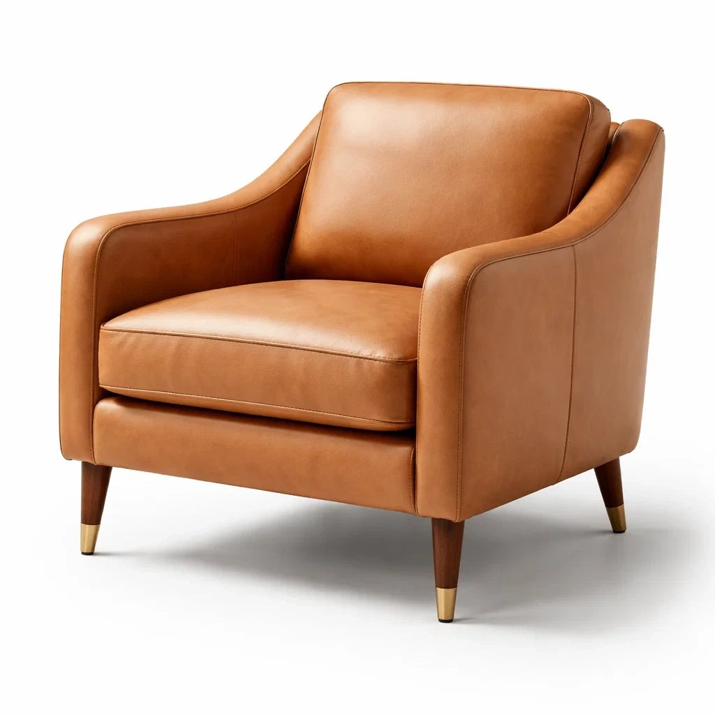 Fauteuil en cuir marron avec pieds en bois - 2026