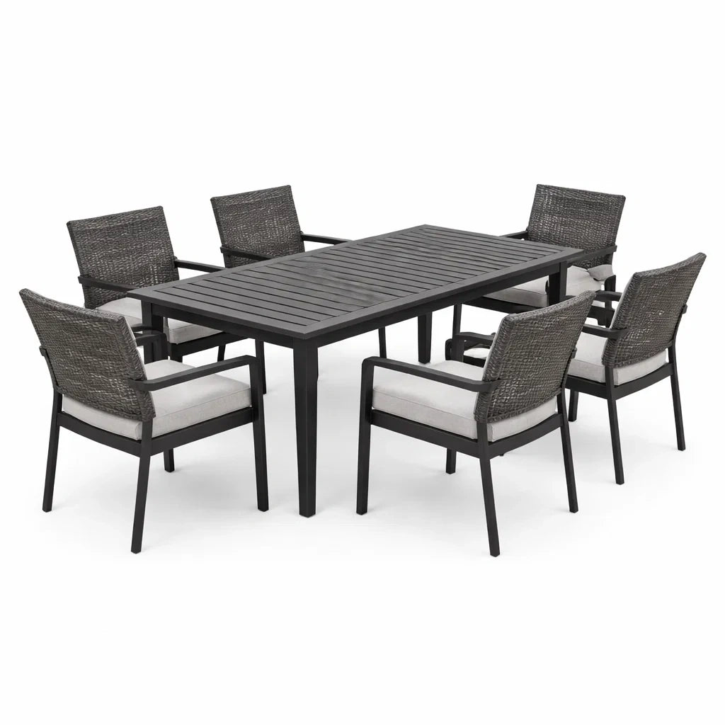 Ensemble de table et chaises d'extérieur en aluminium et rotin synthétique noir - 2026