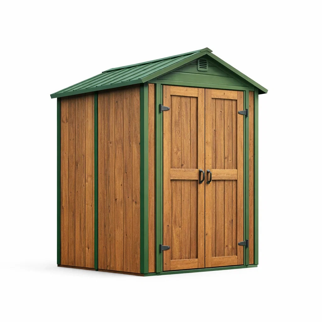 Abri de jardin en bois et métal vert et marron avec portes doubles 200 x 150 x 210 cm - 2026