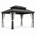 Pavillon en aluminium avec toit en acier et rideaux en polyester noir/beige - 2026