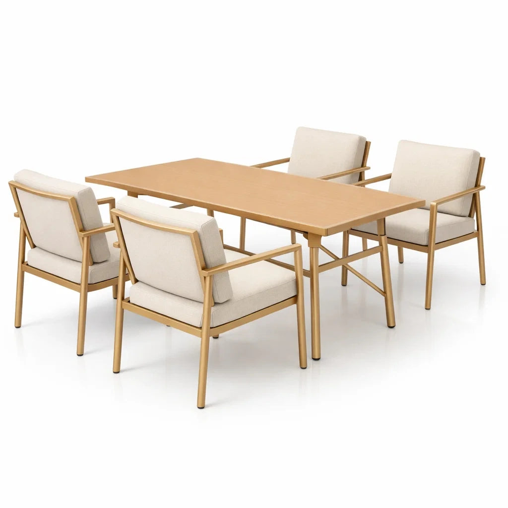 Ensemble table et chaises en bois clair avec coussins en polyester beige - 2026