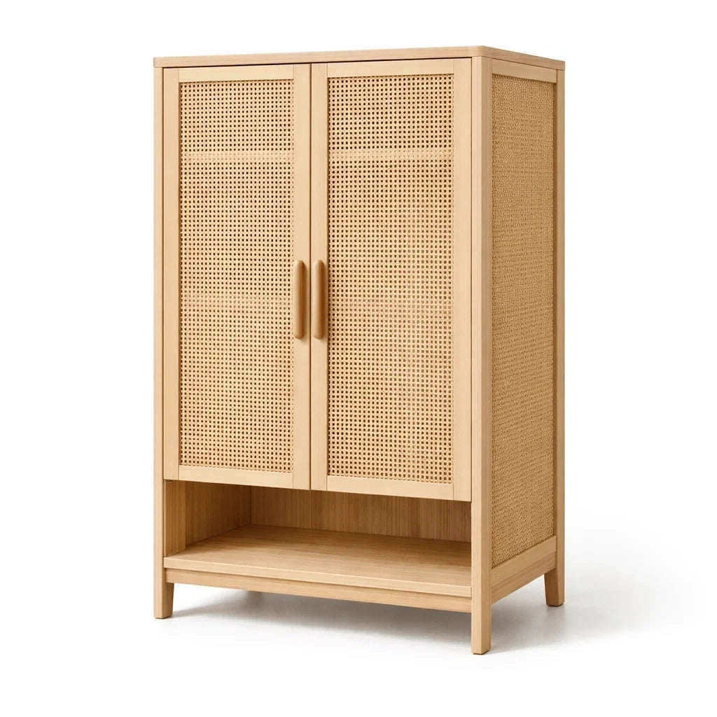 Armoire en bois avec portes en rotin - 2026