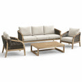 Ensemble de salon de jardin en bois et corde avec canapé trois places, fauteuils et table basse - 2026