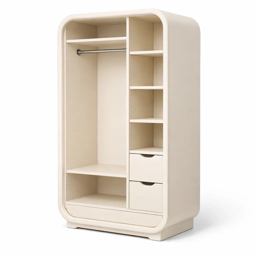 Armoire en bois beige avec étagères et tiroirs 180x90x45 cm - 2026
