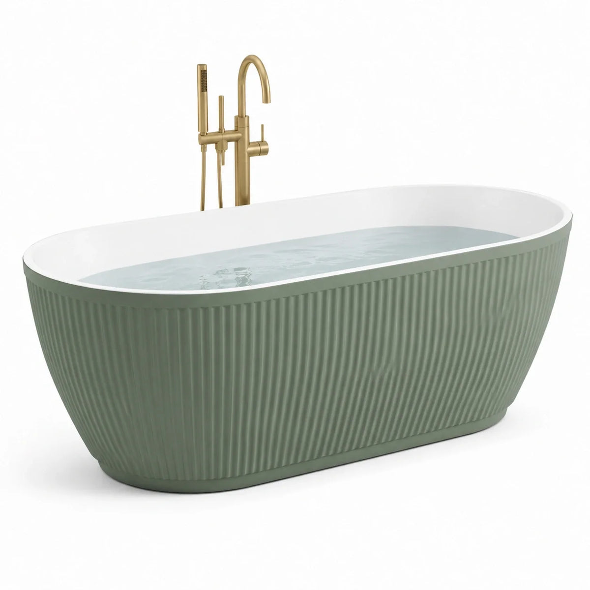Baignoire îlot en acrylique vert avec robinetterie or 170 cm x 75 cm x 58 cm - 2026