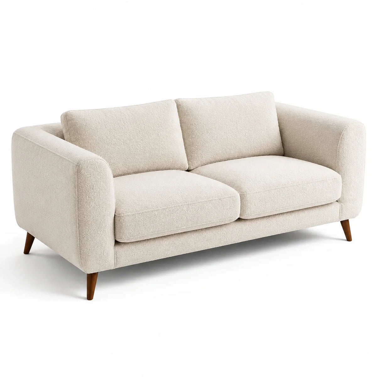 Canapé 2 places en tissu polyester beige avec pieds en bois - 2026