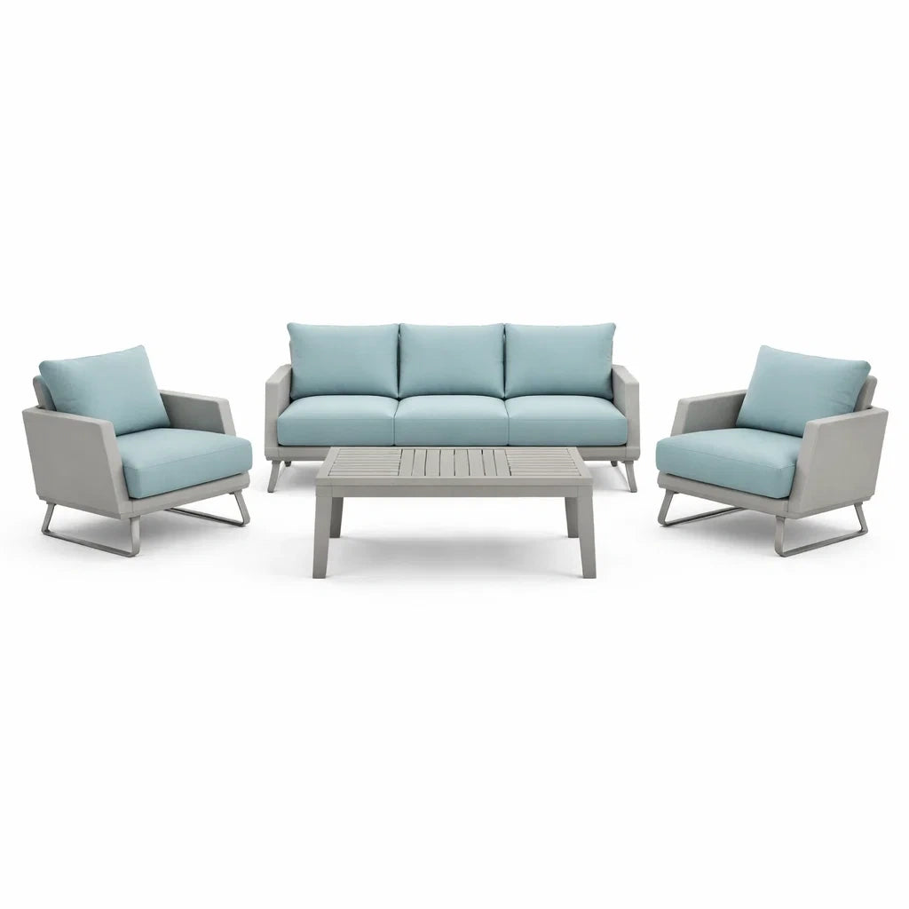 Ensemble de canapés en aluminium avec coussins en tissu polyester - 2026