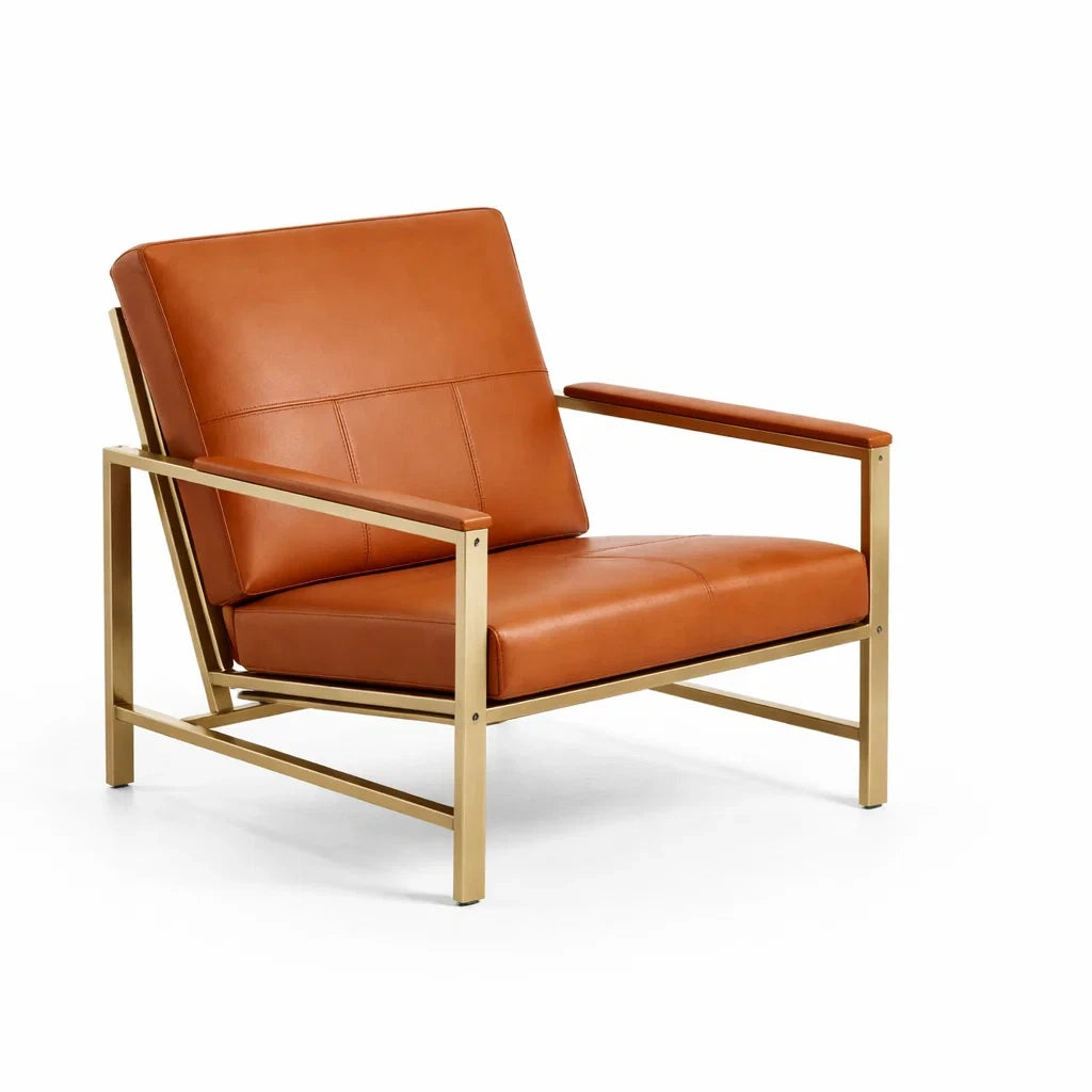 Fauteuil cuir synthétique marron avec structure en métal - 2026