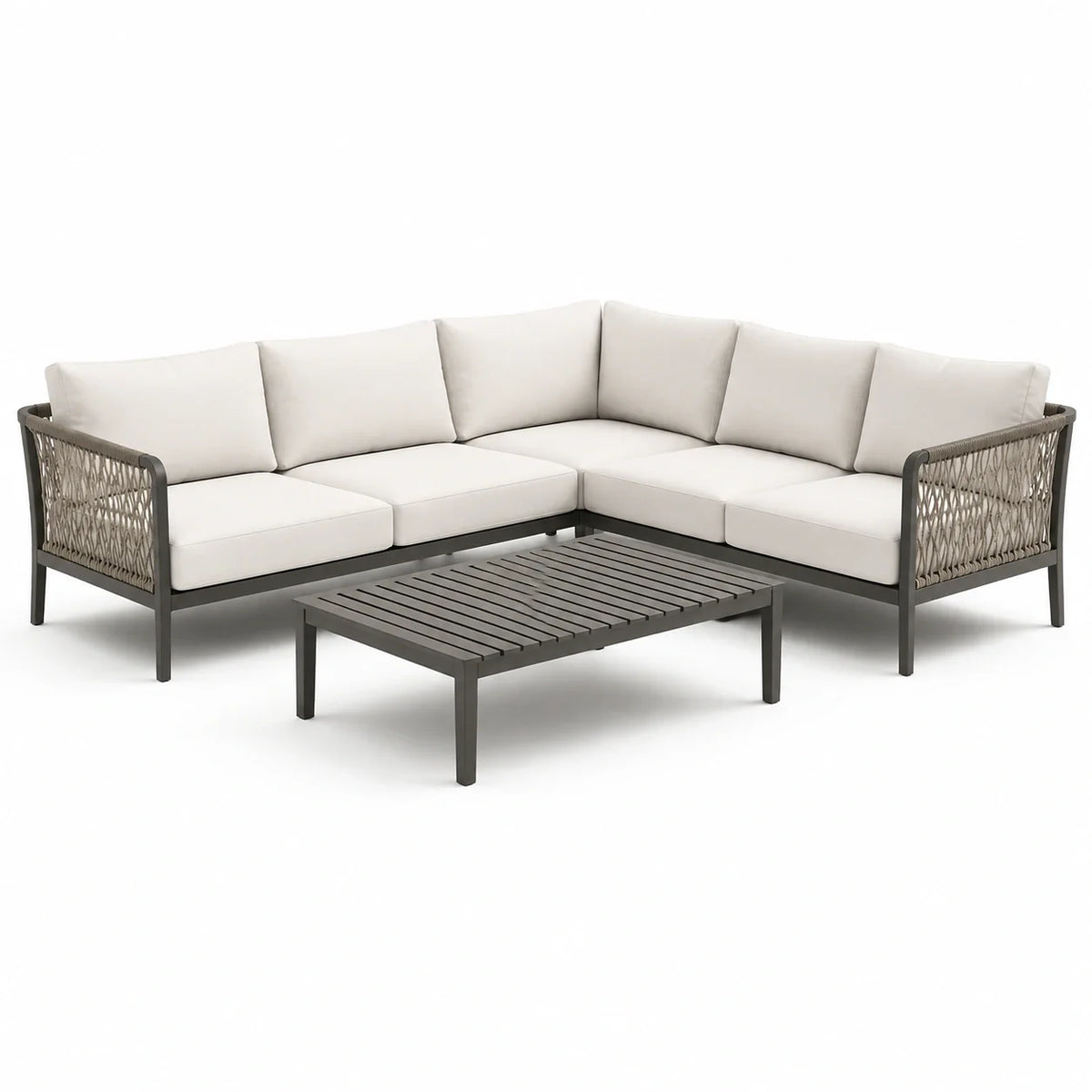 Ensemble de salon en aluminium et corde avec table basse - 2026