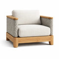 Fauteuil en bois avec accoudoirs en corde tressée et coussins en tissu - 2026