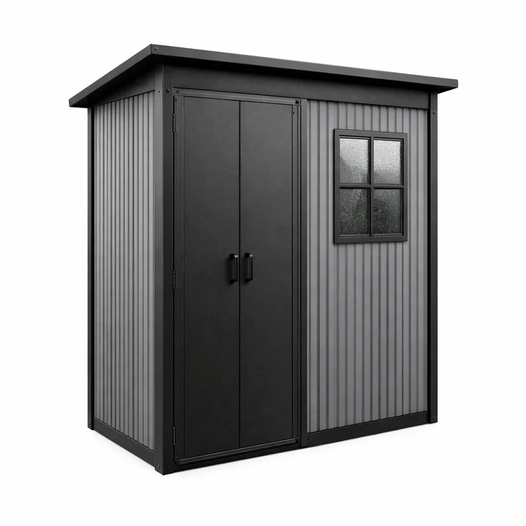 Abri de jardin en métal avec fenêtre 213x130x173 cm gris noir - 2026