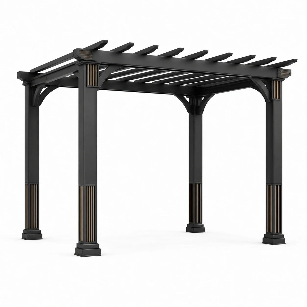 Pergola de jardin en métal noir et marron 300 × 300 × 250 cm avec lames ajourées - 2026