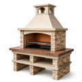 Barbecue en pierre reconstituée et marbre, grille en acier inoxydable, beige et marron 120x230x80 cm - 2026