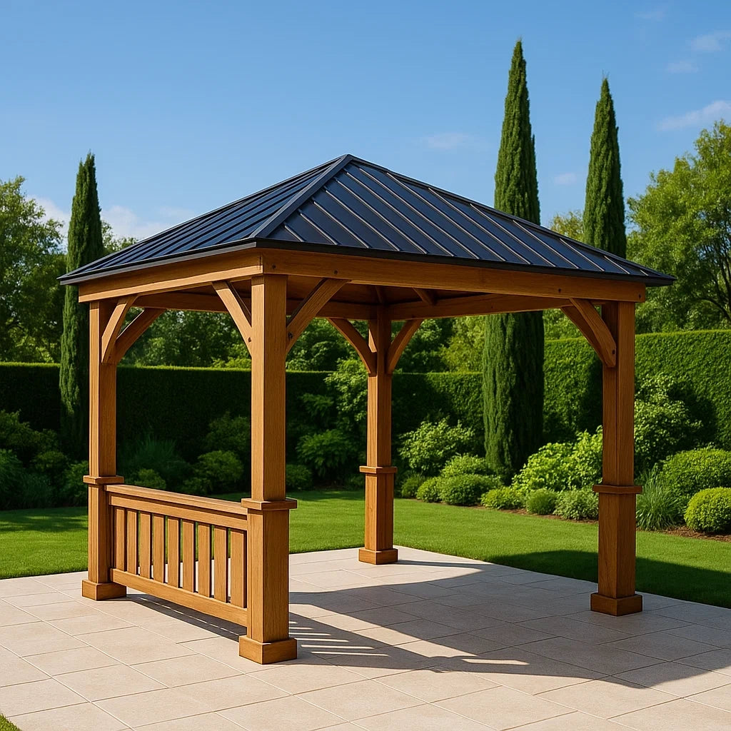 Tonnelles de jardin pavillon de jardin bois métal toit à quatre pentes noir 350x350x275 cm - 2026