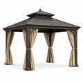 Pavillon en métal avec toit en polycarbonate et rideaux beiges 300x400 cm - 2026
