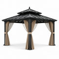 Pavillon de jardin en métal avec rideaux en polyester beige et noir 350x350 cm - 2026