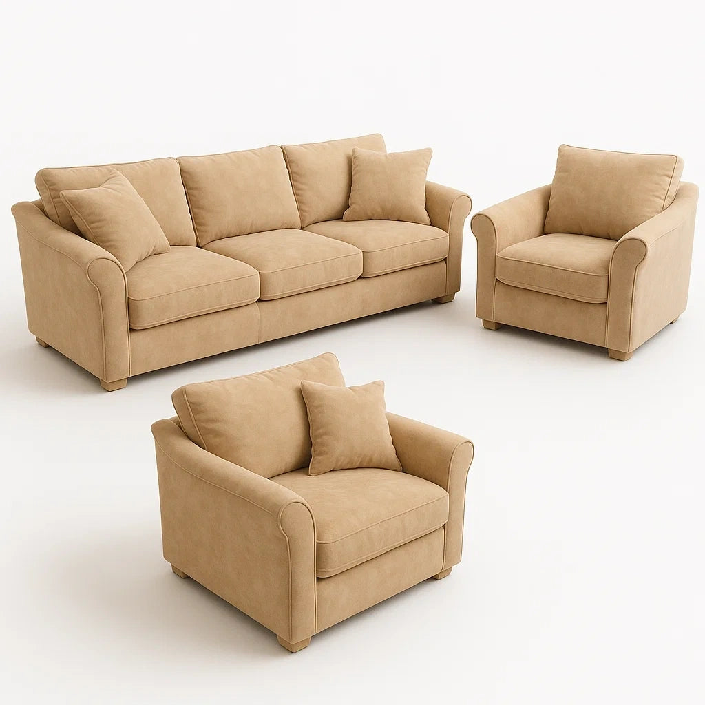 Ensemble de Canapés 3+1+1 en Tissu Velours Beige - 2026