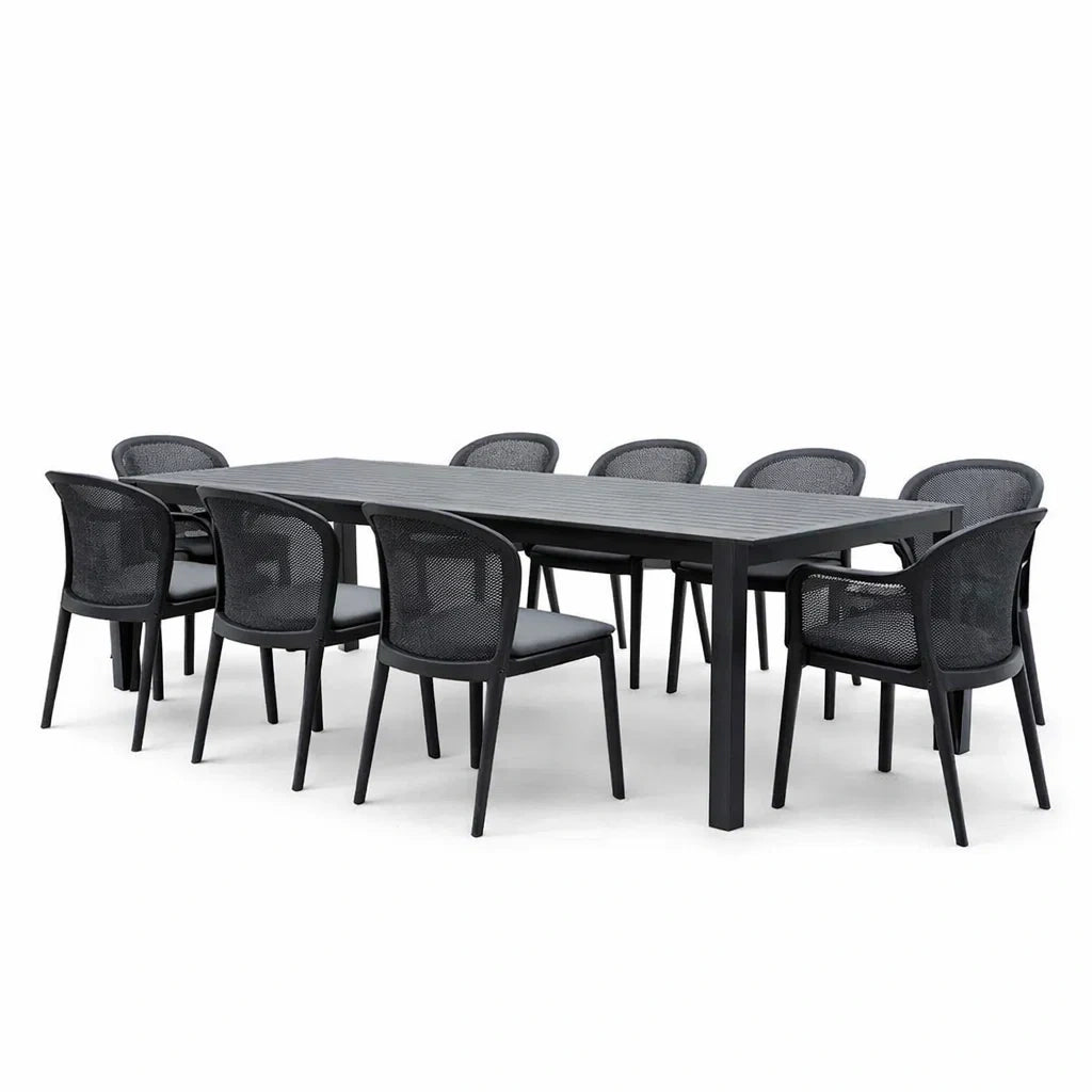 Ensemble de table et chaises rectangulaire en aluminium et résine noir - 2026