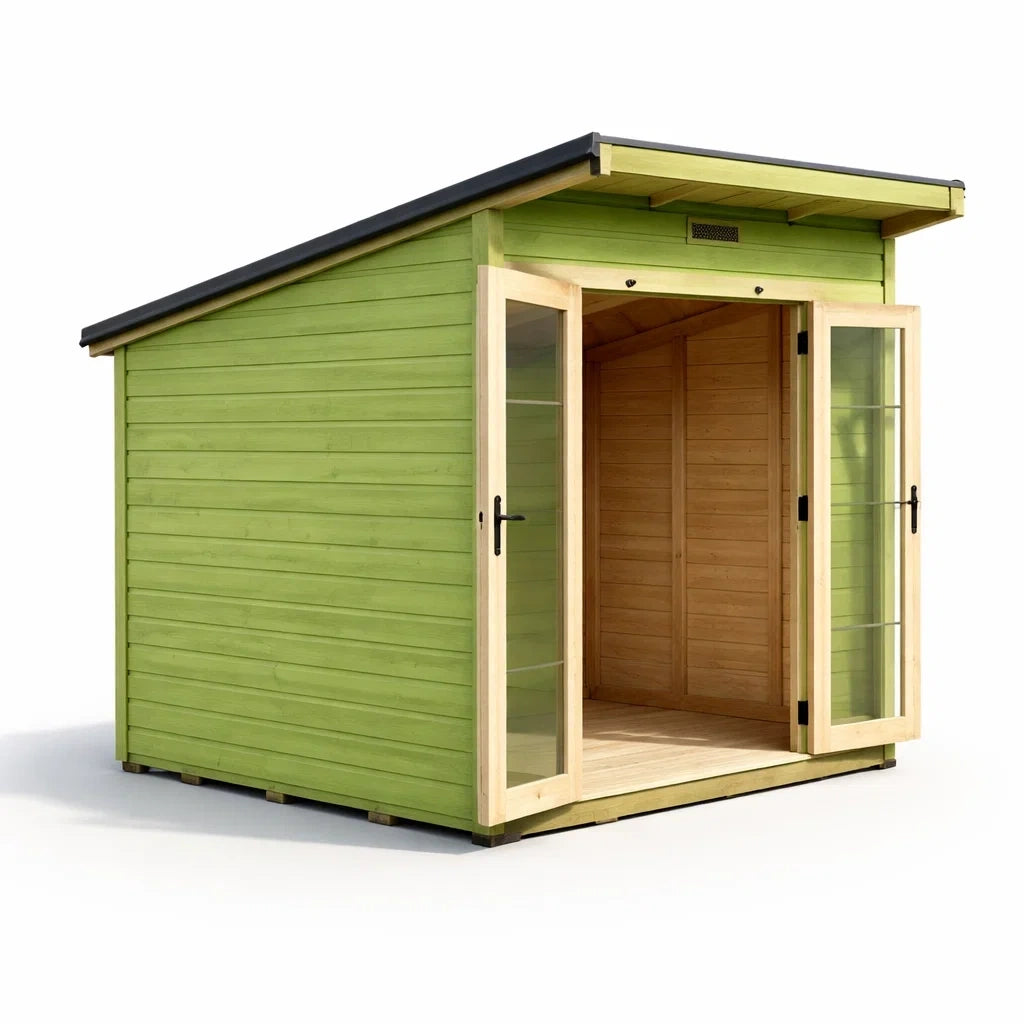 Abri de jardin en bois avec portes vitrées en verre trempé vert - 2026