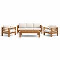 Ensemble de salon en bois avec coussins en polyester blancs - 2026